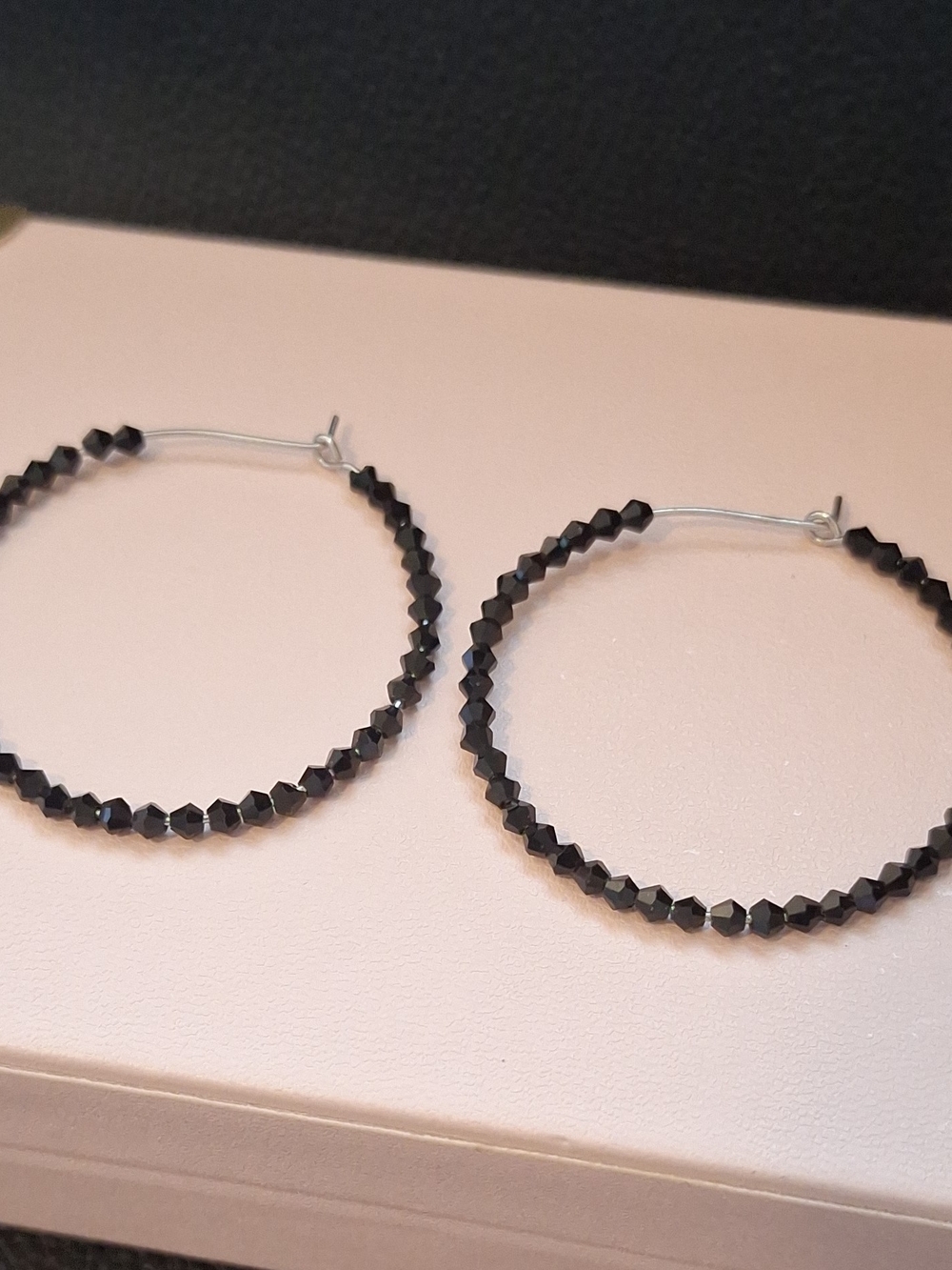 1.5" Black Beaded Hoop Earrings - Women Jewelry